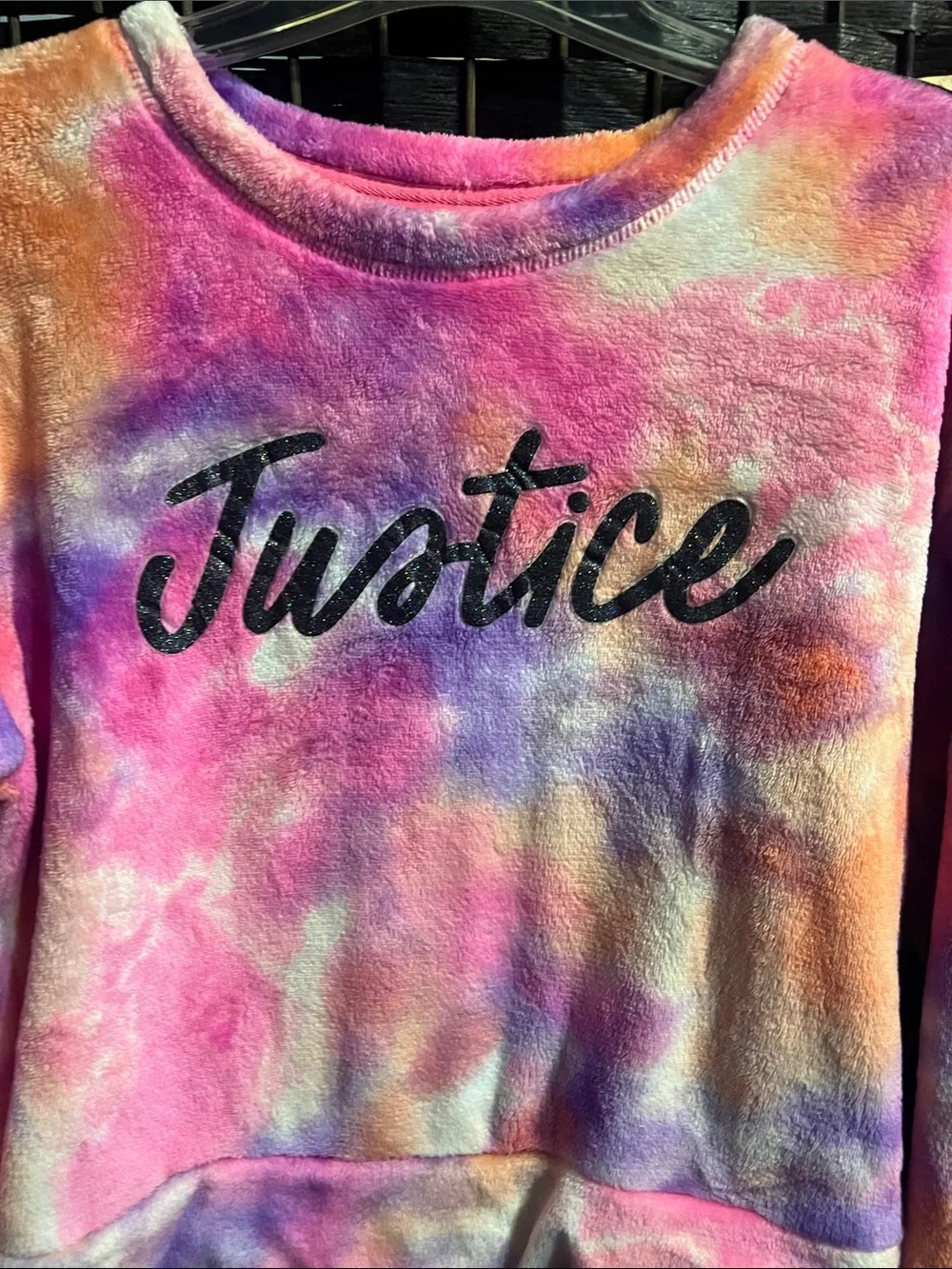 Justice Plush Tie-Dye Pullover in Pink, Purple, Orange sleep size 12